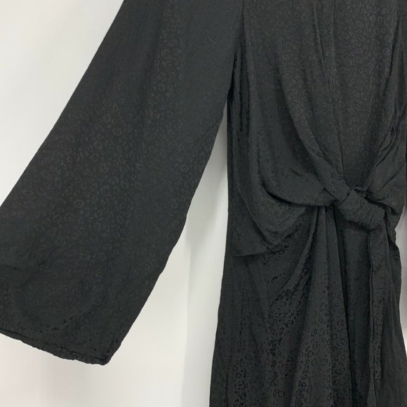 H&M Dress Black Leopard Print Jacquard Wide Sleeve Asymmetrical Midi - Picture 6 of 12